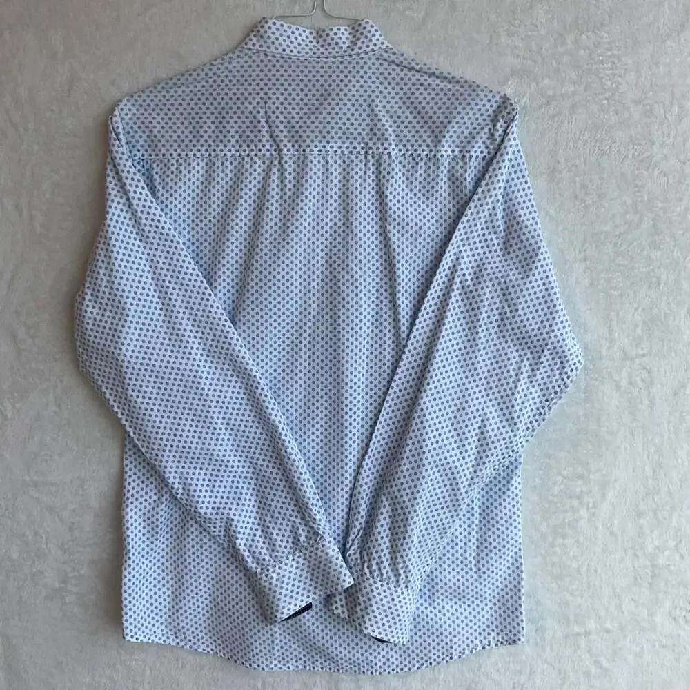 Smash Men's Blue Polka Dot Long Sleeve Button Up Dress Shirt Size L